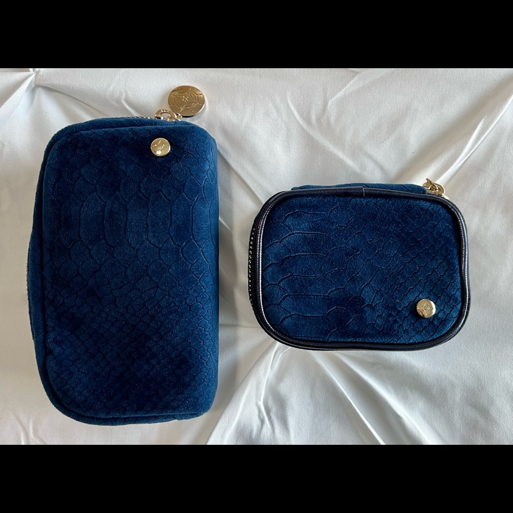 Stephanie Johnson Set of 2 - Small Pouch & Jewelry or Pill Case - Velvet Blue
